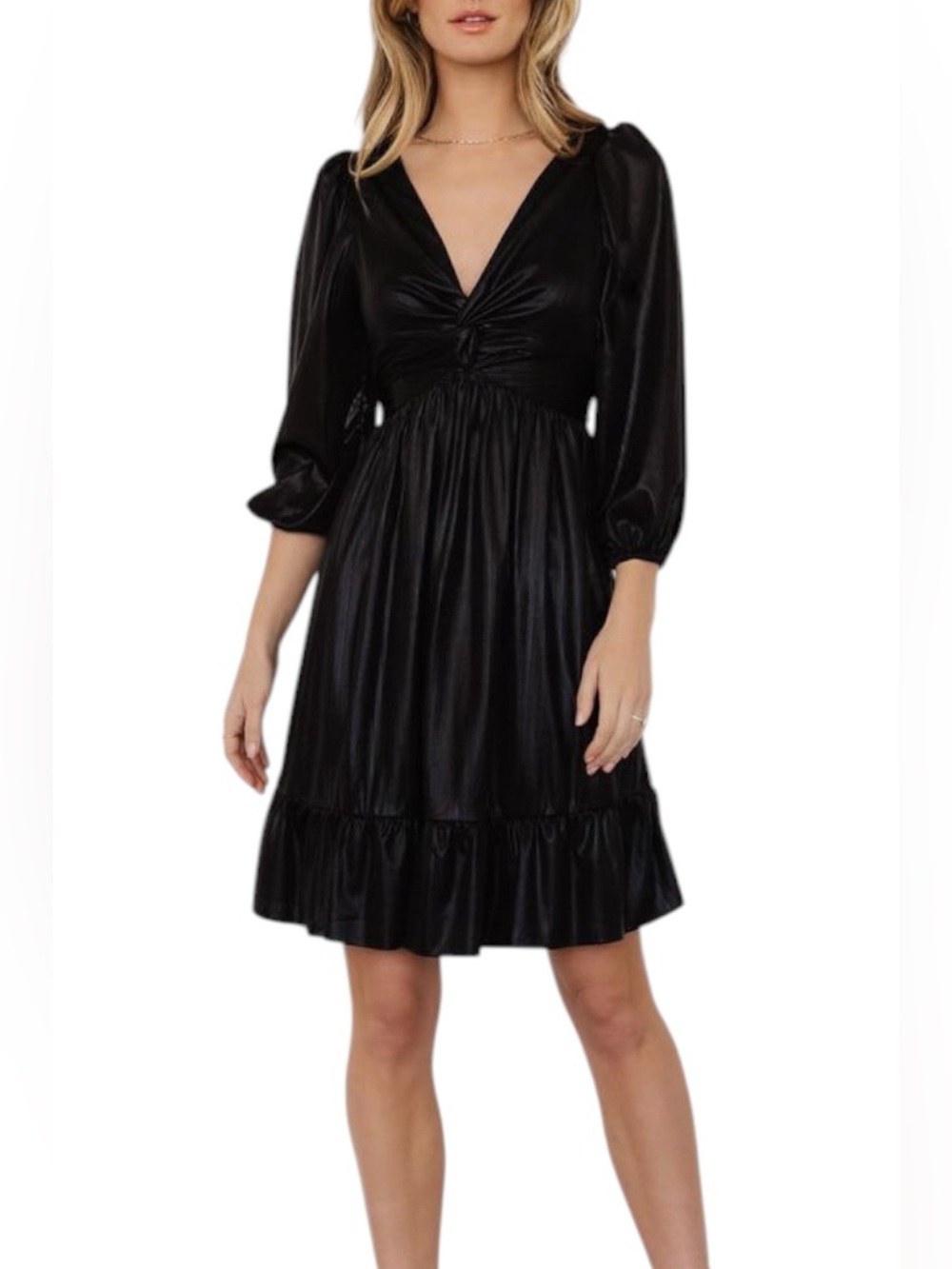 Baltic Born Louvre Metallic Longsleeve V-Neck Mini Dress Women’s Medium